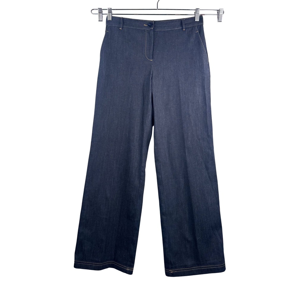 Zara Wide Leg Jeans sz Size M Dark wash High Rise Trouser old moneyโ minimalist